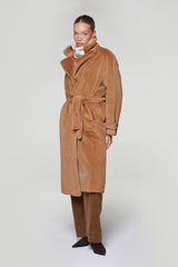 BROWN LONG FAUX FUR COAT