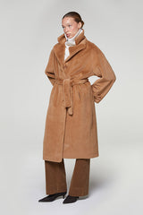 BROWN LONG FAUX FUR COAT