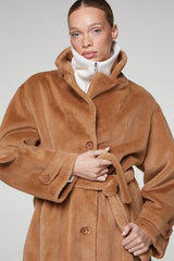 BROWN LONG FAUX FUR COAT