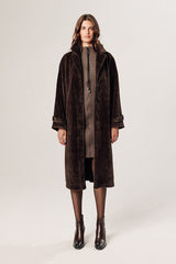 DARK BROWN LONG FAUX FUR COAT