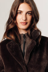 DARK BROWN LONG FAUX FUR COAT