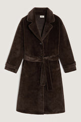 DARK BROWN LONG FAUX FUR COAT
