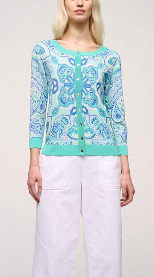 CROSTONE TURQUOISE PAISLEY CARDIGAN