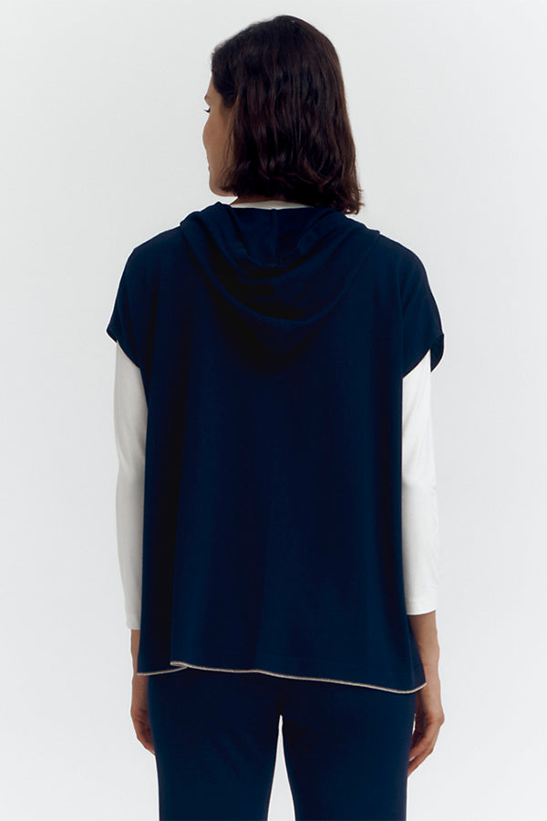 GAPPLE87 BLUE SHORT SLEEVE HOODED SWEATSHIRT