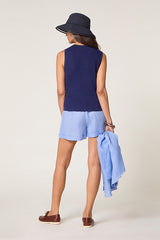 NAVY OPENWORK TANK TOP
