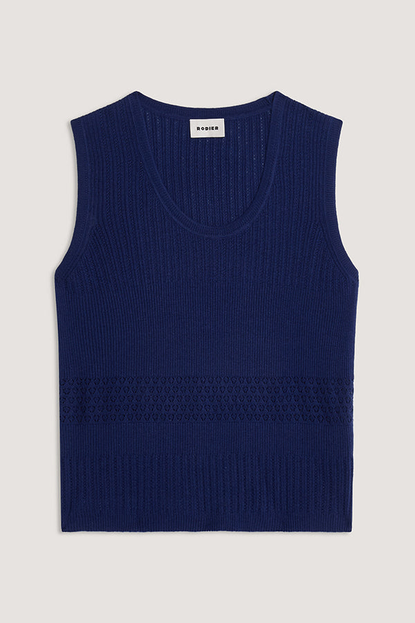 NAVY OPENWORK TANK TOP