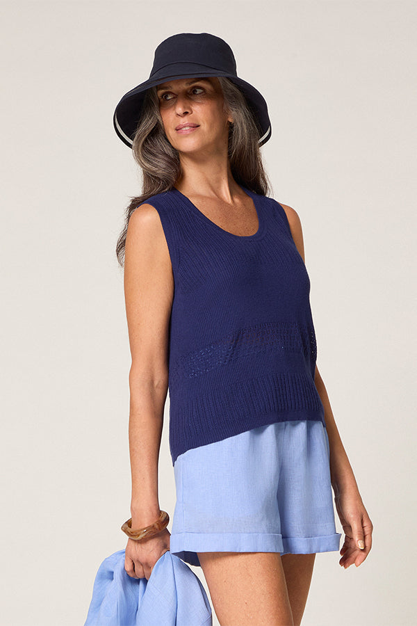 NAVY OPENWORK TANK TOP