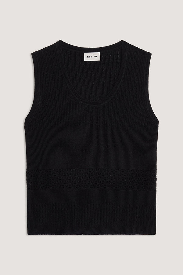 BLACK OPENWORK TANK TOP
