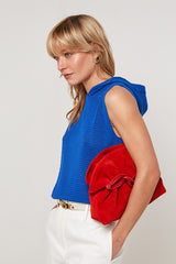 SLEEVELESS OPENWORK HOODED SWEATER