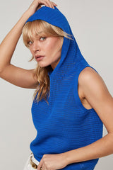 SLEEVELESS OPENWORK HOODED SWEATER