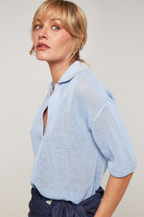 SHORT SLEEVE OPENWORK POLO SHIRT