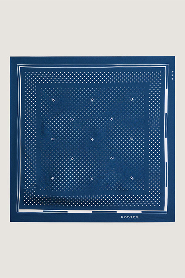 NAVY POLKA DOT SILK SCARF