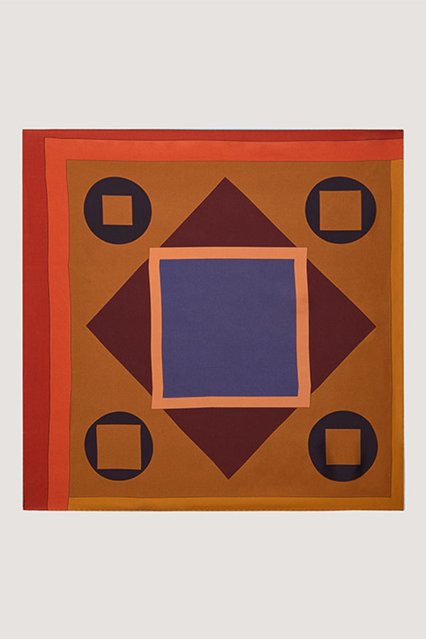 BROWN GEOMETRIC SILK SCARF