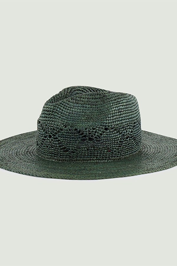GREEN RAFFIA FEDORA HAT