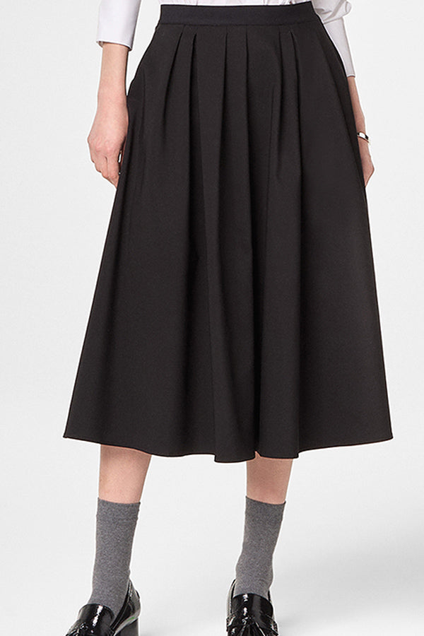 BLACK FLARED LONG SKIRT