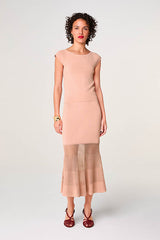 POWDER PINK BI-MATERIAL MAXI SKIRT