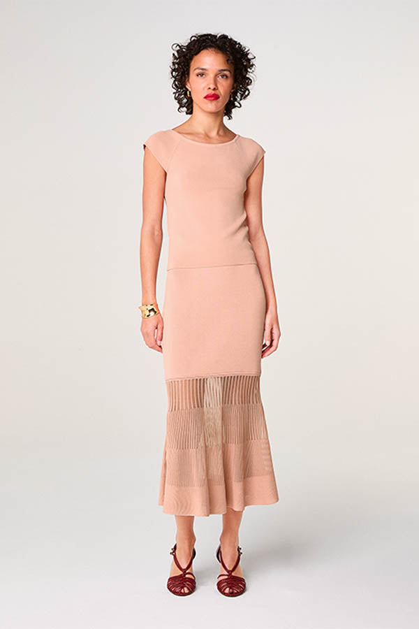 POWDER PINK BI-MATERIAL MAXI SKIRT