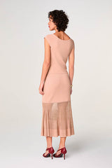 POWDER PINK BI-MATERIAL MAXI SKIRT