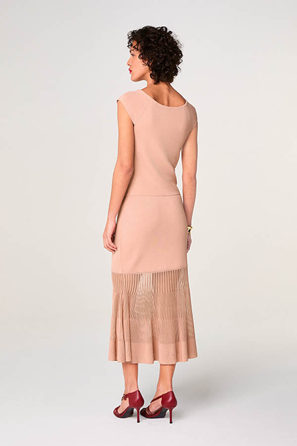 POWDER PINK BI-MATERIAL MAXI SKIRT