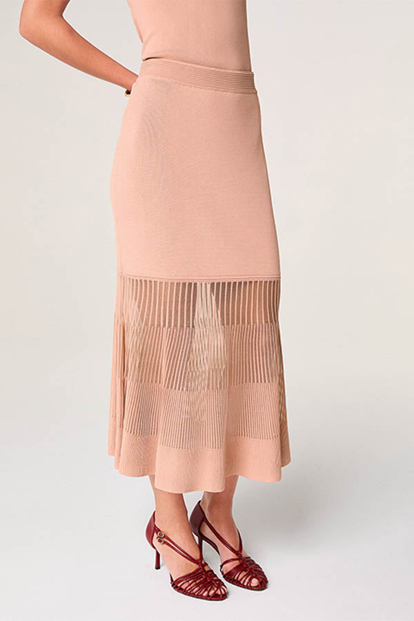 POWDER PINK BI-MATERIAL MAXI SKIRT