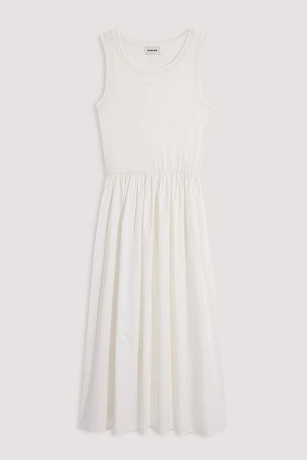 WHITE BI-MATERIAL LONG DRESS