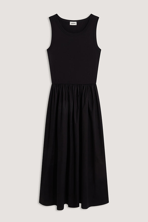 BLACK BI-MATERIAL LONG DRESS