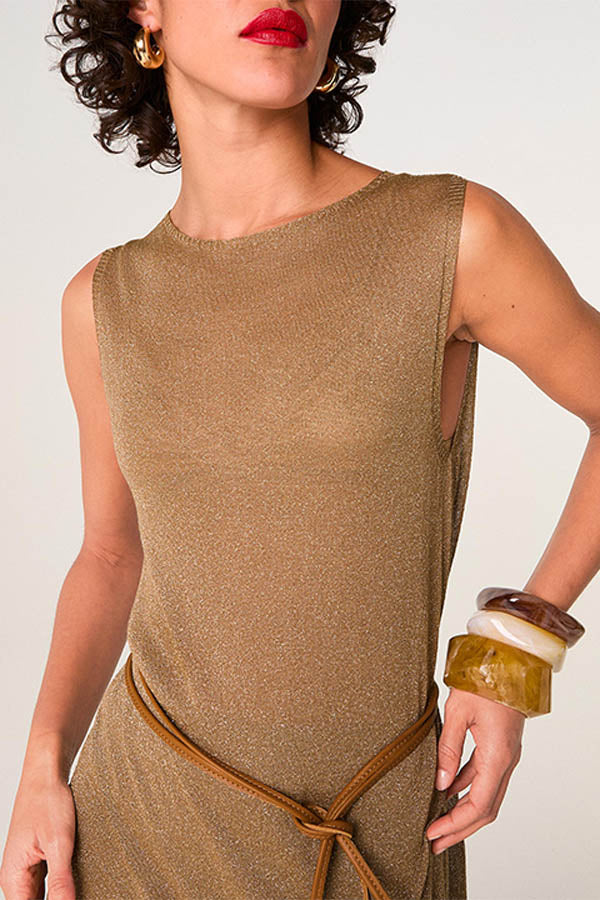 MOCHA BROWN LUREX MESH TOP