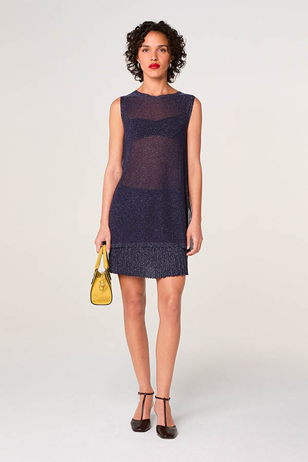 NAVY LUREX MESH TOP