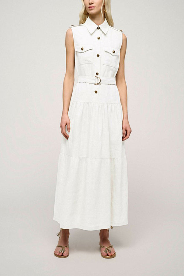 PRINCIPATO SLEEVELESS WHITE LINEN DRESS