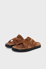 JEANS SUEDE NOTCHED SOLE SANDALS