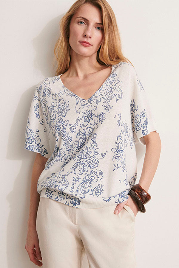 ALISMA BLUE PRINTED KNIT KIMONO SWEATER