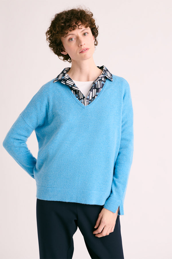 ALOLITE BLUE V-NECK CASHMERE SWEATER