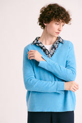 ALOLITE BLUE V-NECK CASHMERE SWEATER