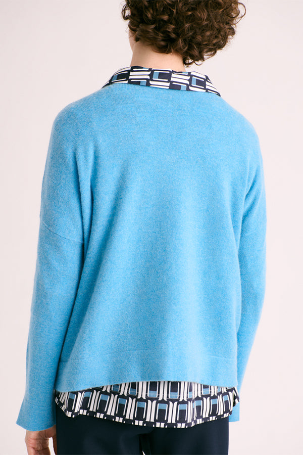 ALOLITE BLUE V-NECK CASHMERE SWEATER