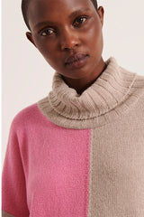 ALPES  PINK MERINO WOOL INTARSIA CASHMERE KNIT SWEATER