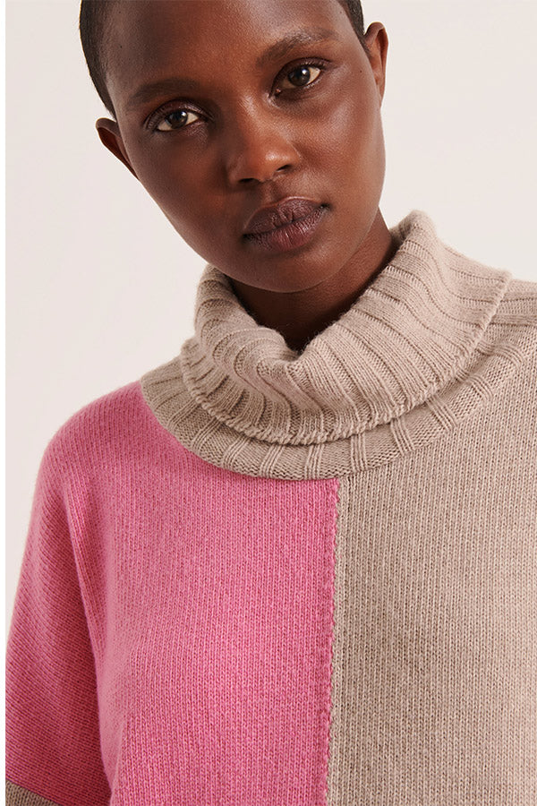 ALPES  PINK MERINO WOOL INTARSIA CASHMERE KNIT SWEATER