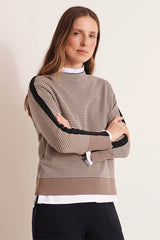 AMSONIA12 BLACK STRETCH JACQUARD KNIT SWEATER