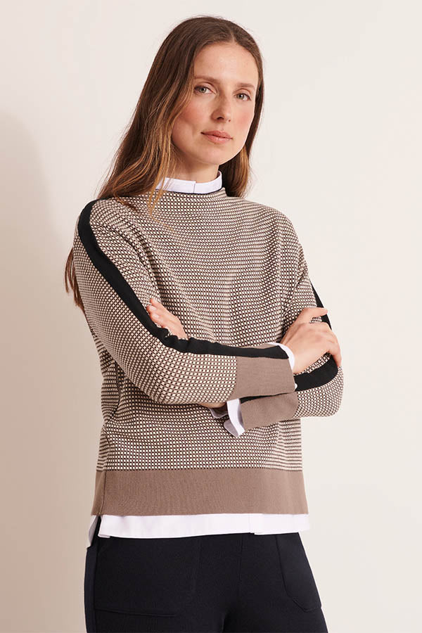 AMSONIA12 BLACK STRETCH JACQUARD KNIT SWEATER