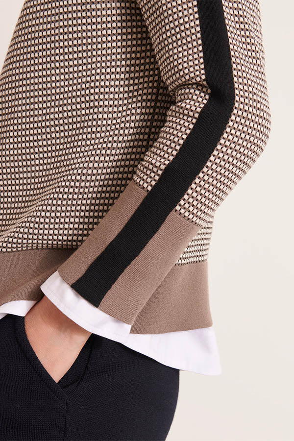 AMSONIA12 BLACK STRETCH JACQUARD KNIT SWEATER