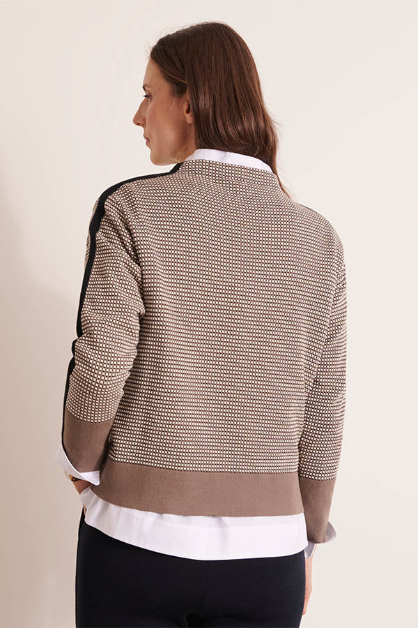 AMSONIA12 BLACK STRETCH JACQUARD KNIT SWEATER