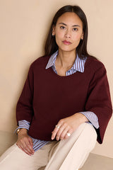 APOLLON1927-14 BURGUNDY WIDE SLEEVES ROUND NECK MERINO WOOL SWEATER