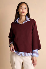 APOLLON1927-14 BURGUNDY WIDE SLEEVES ROUND NECK MERINO WOOL SWEATER