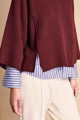 APOLLON1927-14 BURGUNDY WIDE SLEEVES ROUND NECK MERINO WOOL SWEATER