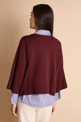 APOLLON1927-14 BURGUNDY WIDE SLEEVES ROUND NECK MERINO WOOL SWEATER