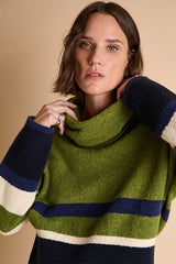 ARIANA OLIVE NAVY HORIZON SWEATER
