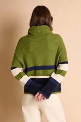 ARIANA OLIVE NAVY HORIZON SWEATER