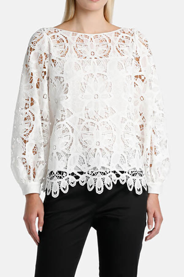 BASICA WHITE MACRAME LACE BLOUSE