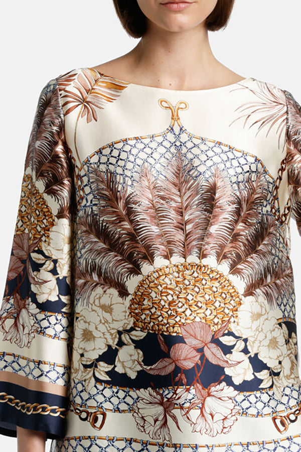 BEATRIZ FEATHER PRINT SILK BLOUSE