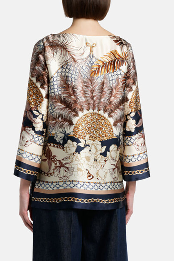 BEATRIZ FEATHER PRINT SILK BLOUSE