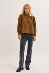 LORRAINE BROWN RUFFLED CORDUROY BLOUSE
